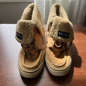 Sperry Top-Slider Women’s Size 6M Brown Boat Shoes with Faux Fur Trim